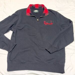 Roots Black Buffalo Plaid Organic Cotton Quarter Zip Embroidered Logo